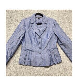 Lafayette 148 Blazer Womens 8 Blue Linen Wool Chambray Classy Preppy Nautical